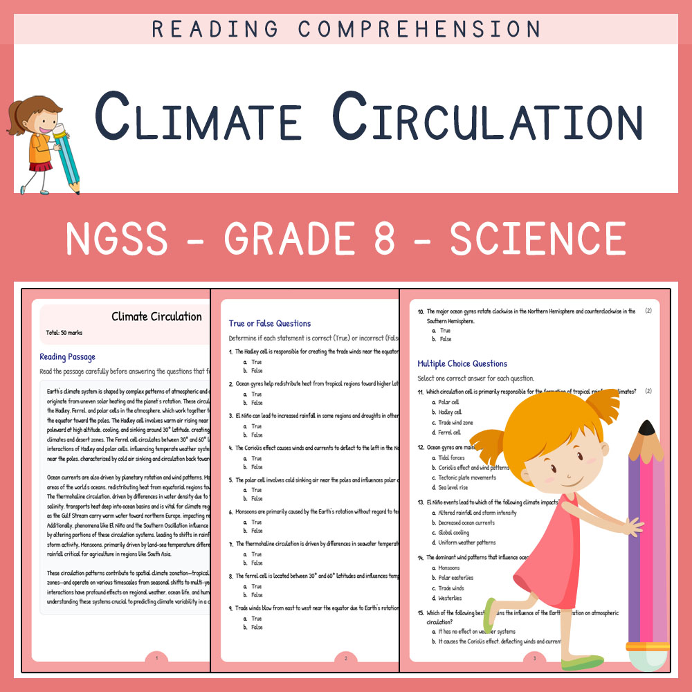 Grade 8 Science worksheet worksheet — Grade 8 Science | Climate Circulation Worksheet (Answer Key) for NGSS Alignment — pa…