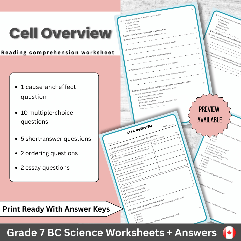 Grade 7 Science – Cell Overview Worksheet (PDF) | BC Standards & Key Concepts