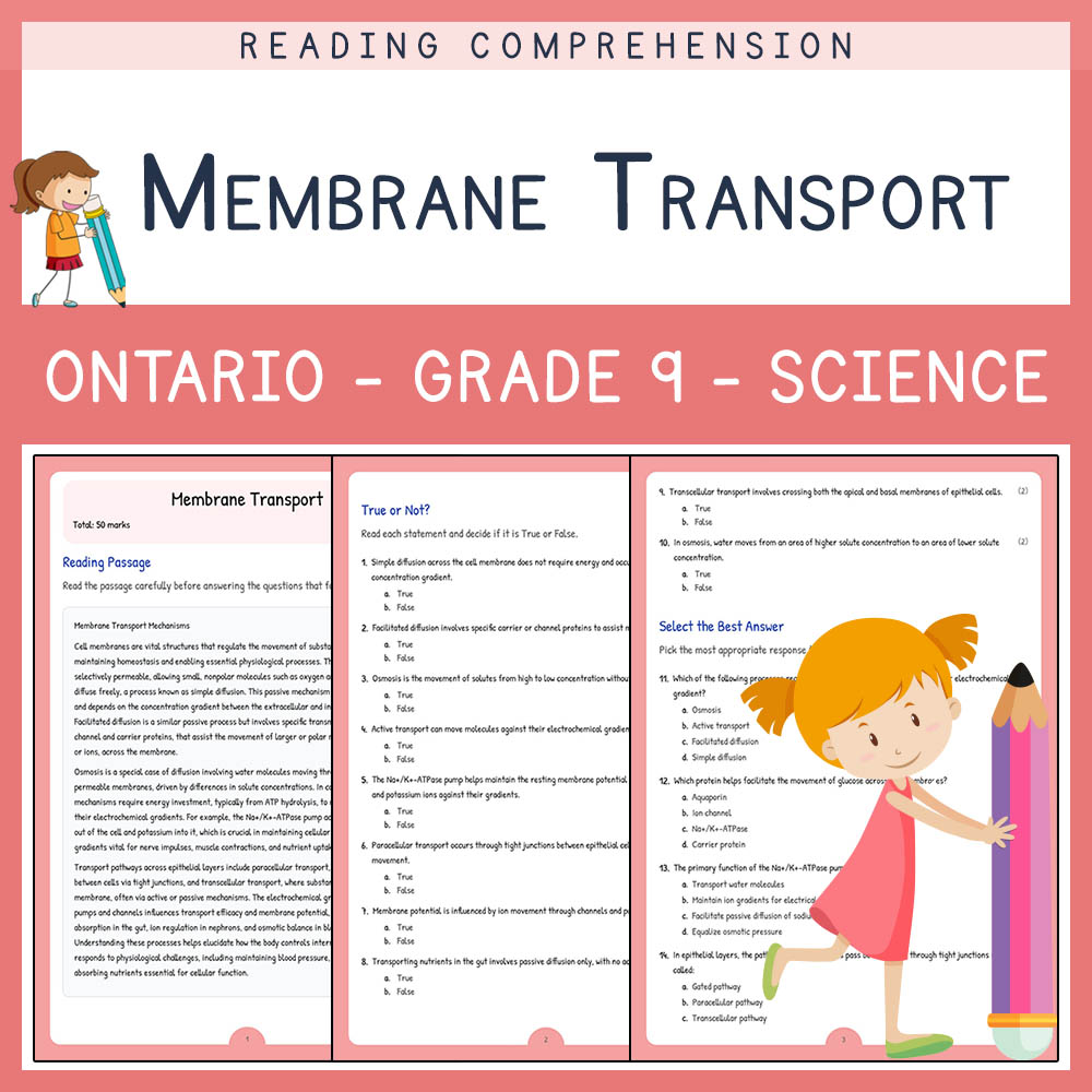 Grade 9 Science worksheet elena worksheet — Grade 9 Science | Membrane Transport Worksheet Elena | Ontario Standard — page 1