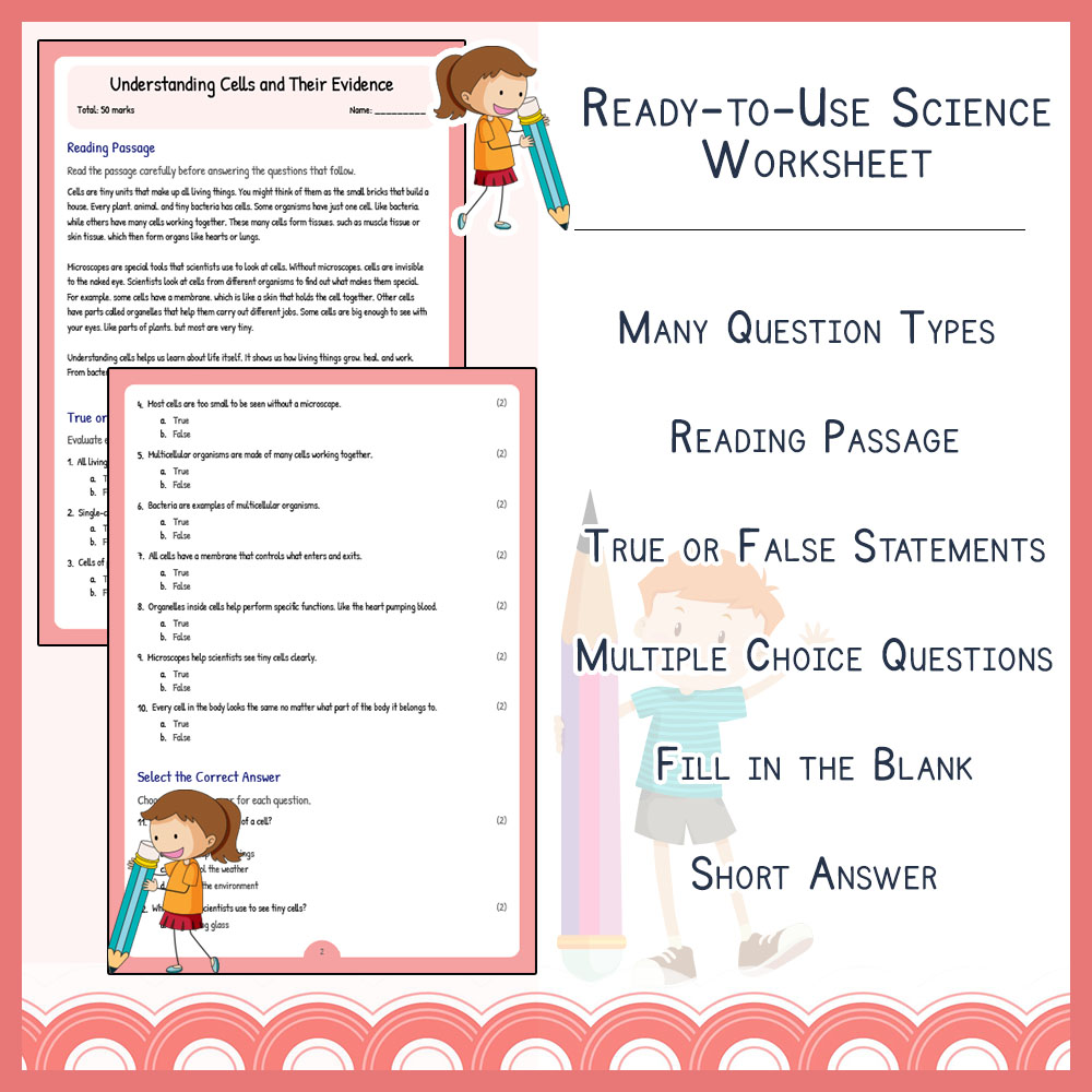 Grade 6 Science worksheets for primary grades worksheet — Grade 6 Science | Understanding Cells and Their Evidence Workshe…