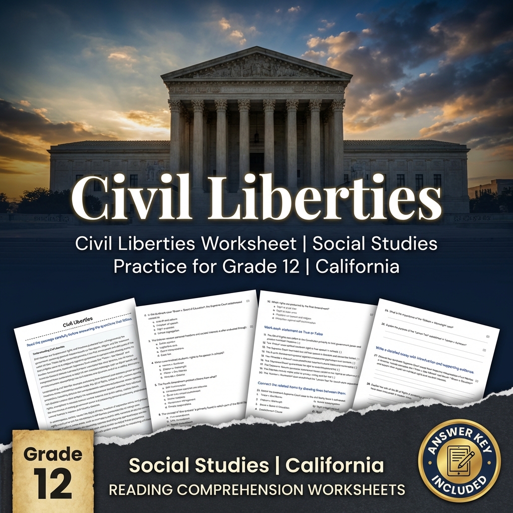 Civil Liberties Worksheet | Social Studies Practice for Grade 12 | California