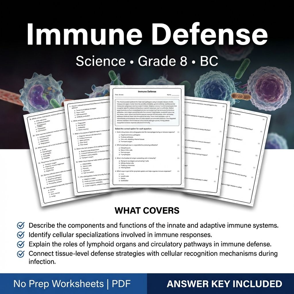 8th Grade Science | Immune Defense Worksheet & Answer Key (Printable PDF)