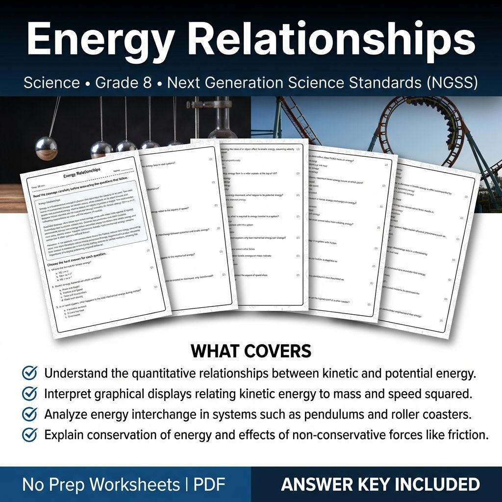 Grade 8 Science worksheet — Grade 8 Science | Energy Relationships Worksheet & Answer Key (Printable PDF)