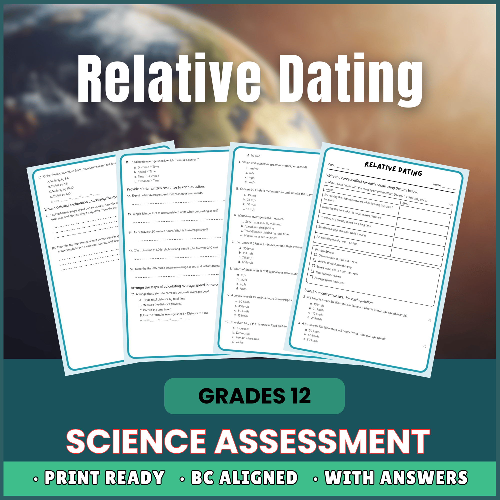 Grade 12 Science science 1 worksheet — Grade 12 Science | Relative Dating Worksheet + Answer Key (BC Standard) (PDF)
