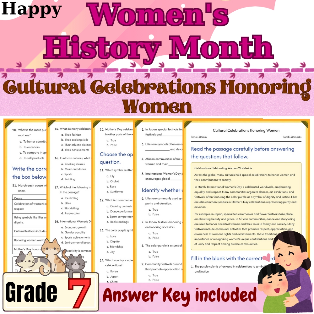 Grade 7 Mother History Month Worksheet for Cultural Celebrations |PDF+Answer Key