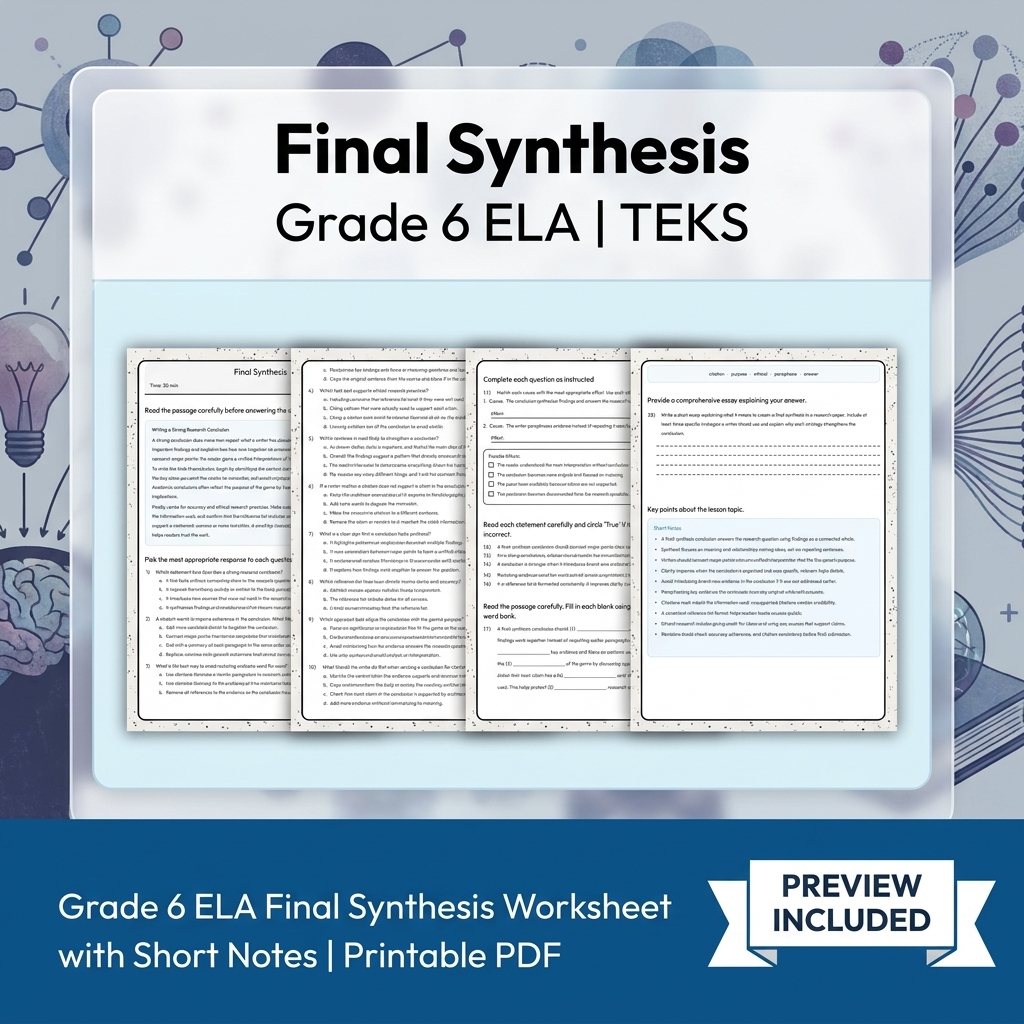 Grade 6 Evidence-Based Text Analysis ELA Full-Year Bundle (TEKS) Worksheets — included worksheet 8