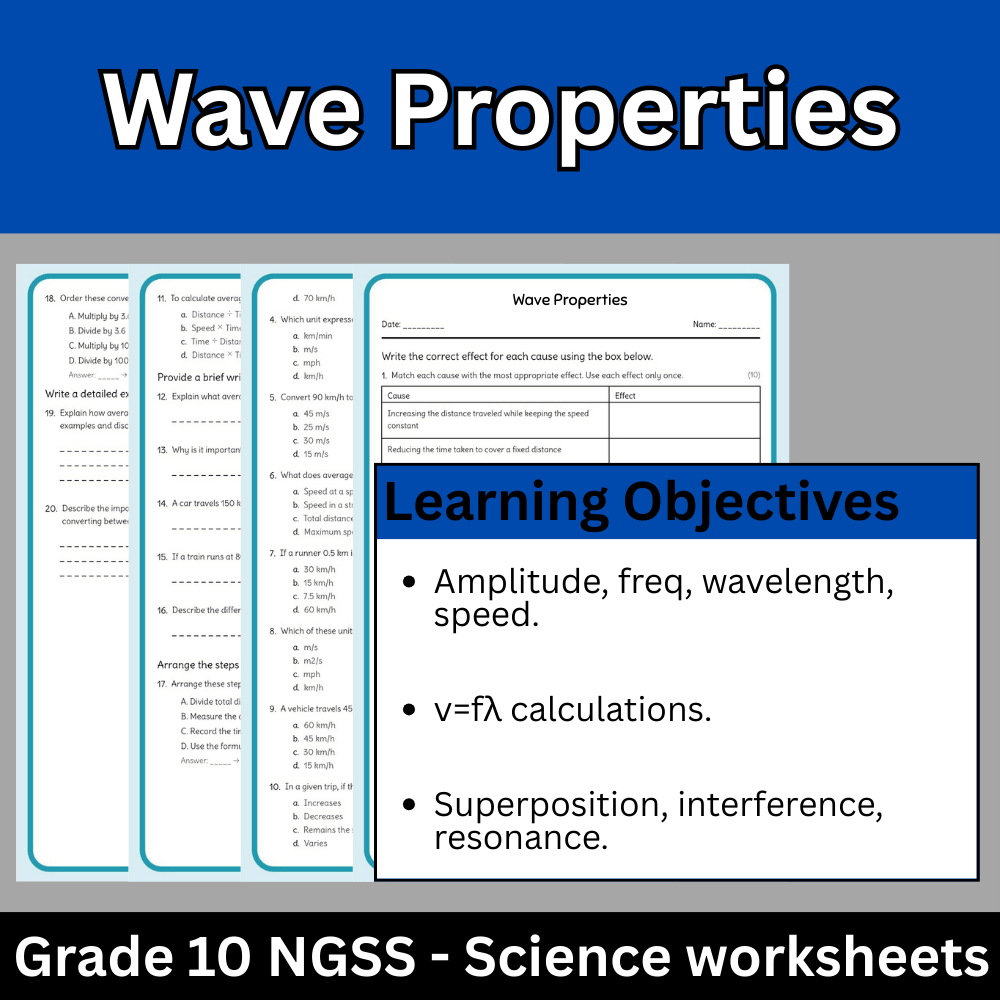 Grade 10 Science – Wave Properties Worksheet (NGSS Aligned) (PDF)