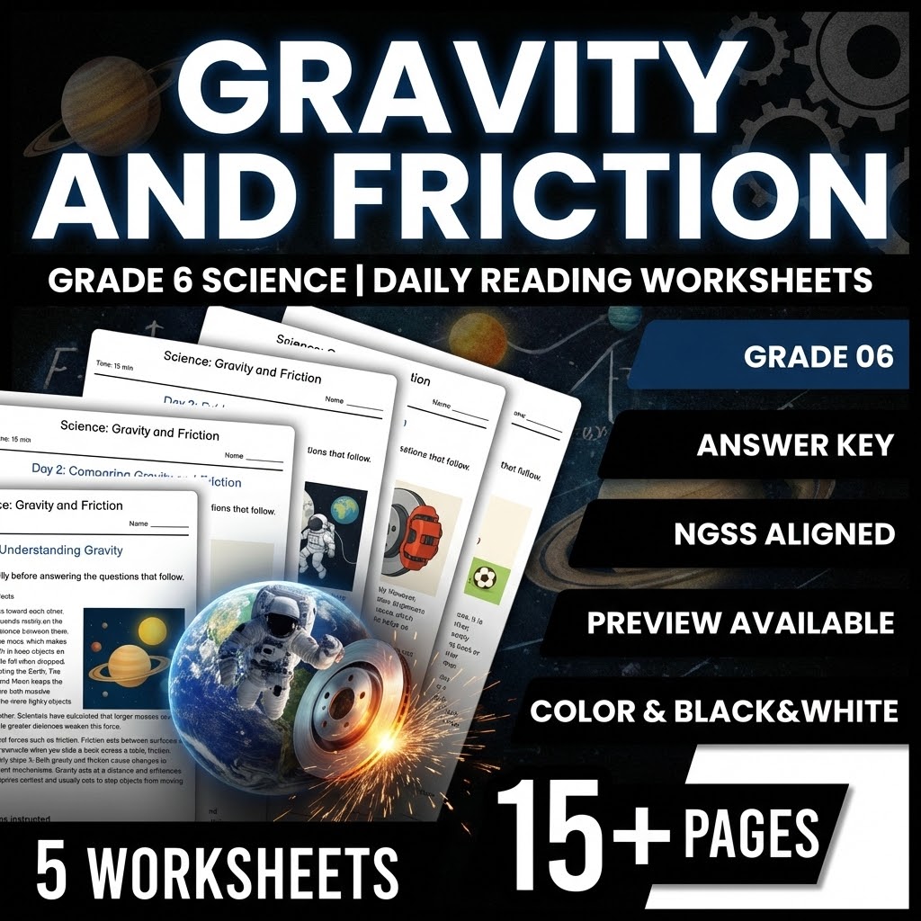 Grade 6 Science daily reading worksheet — Grade 6 Science – Gravity & Friction | Daily Reading Worksheet
