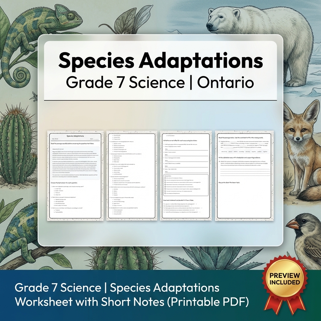 Grade 7 Science Lesson Bundle with Ontario Framework | Ecosystems & Biodiversity — included worksheet 3
