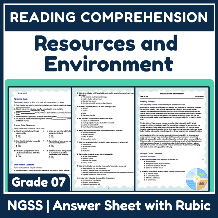 Science reading worksheets worksheet — 7th Grade Science | Resources & Environment Reading Worksheets with Answer Key — pa…