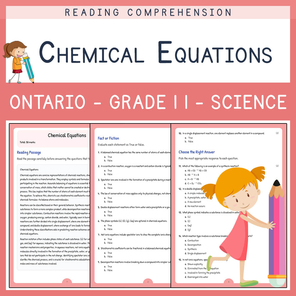 Grade 11 Science worksheet elena worksheet — Grade 11 Science Assessment | Chemical Equations Worksheet Elena | Ontario —…