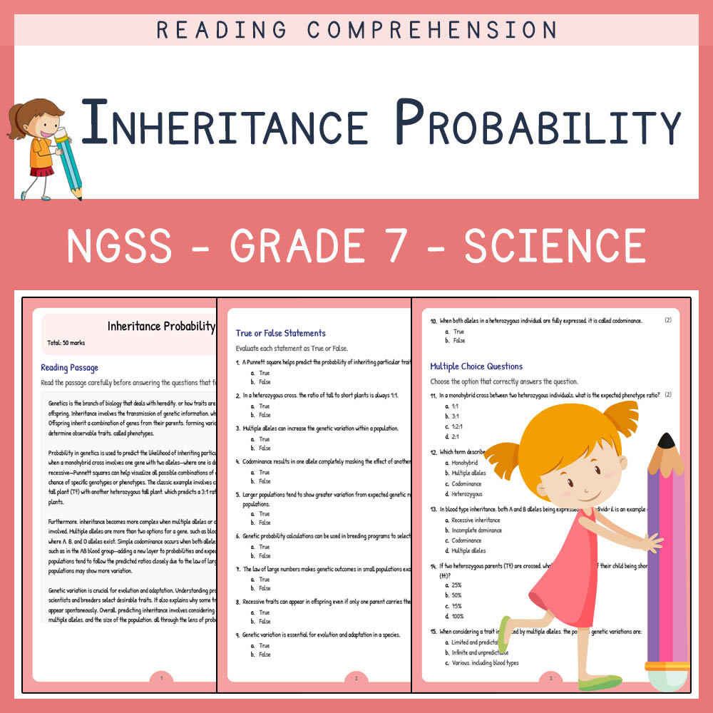 Grade 7 Science worksheet worksheet — Grade 7 Science | Inheritance Probability Worksheet with Answer Key (PDF) — page 1