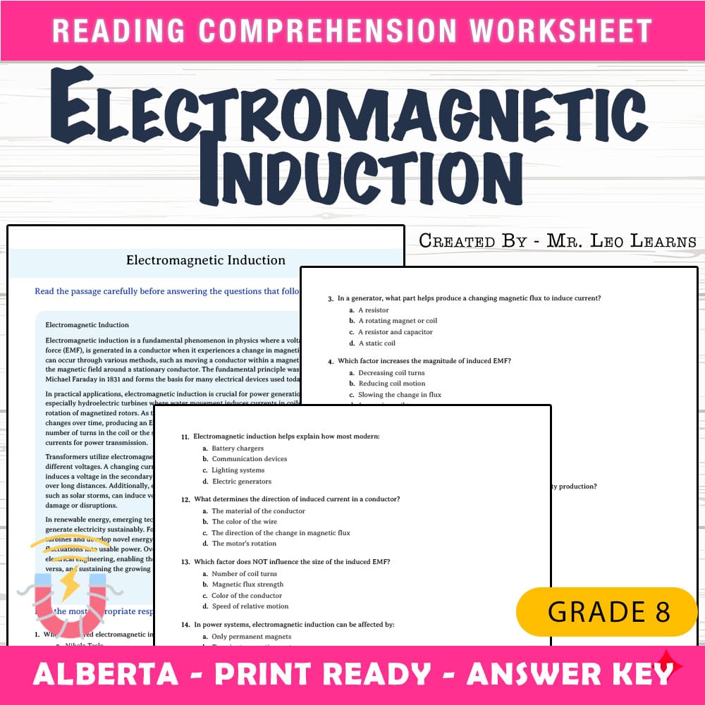 Grade 8 Science worksheet mcq paper worksheet — Grade 8 Science — Worksheet MCQ Paper for Mastering Electromagnetic Induct…