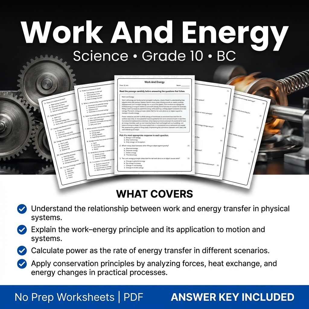 Grade 10 Science Worksheet | Work and Energy Practice PDF & Answer Key