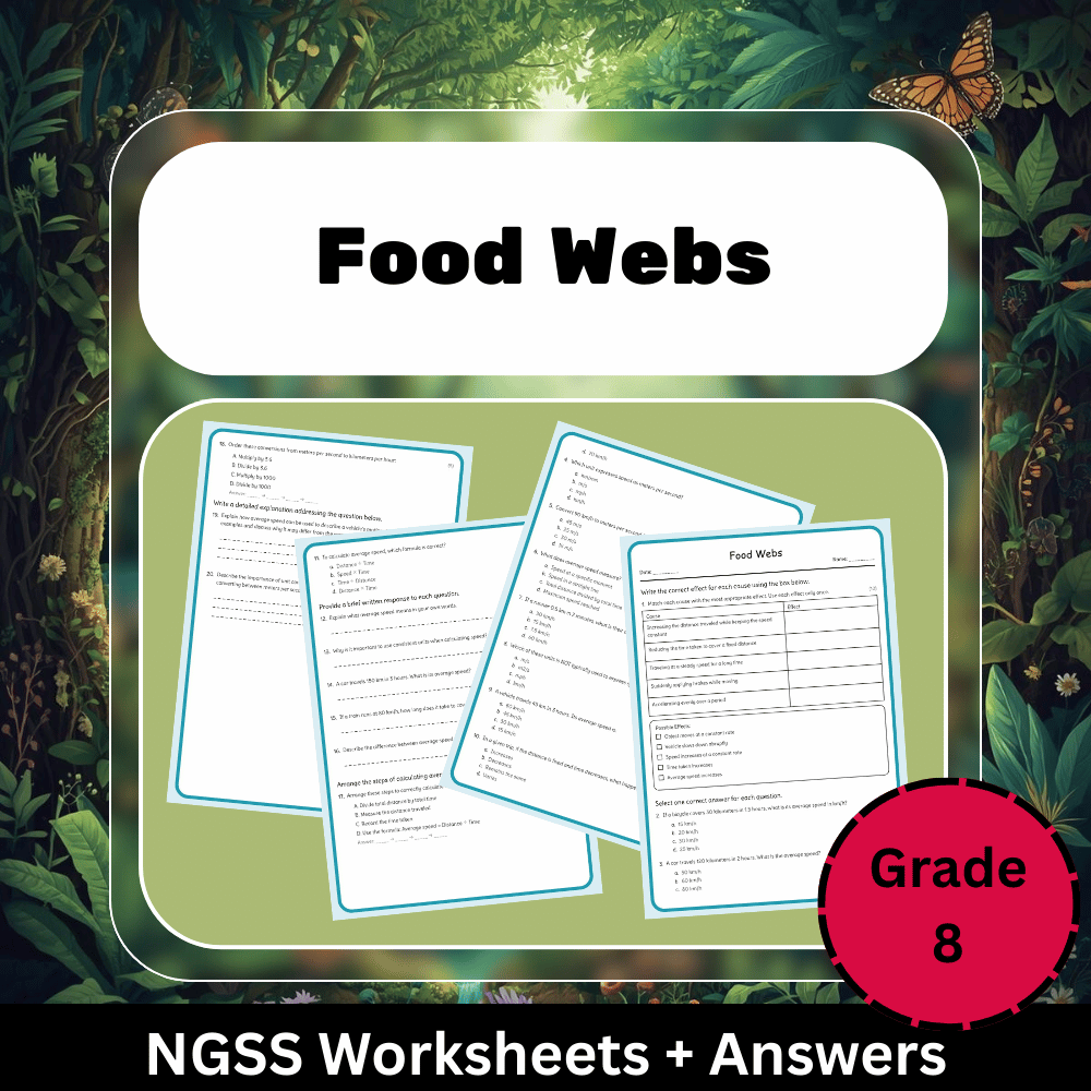 Grade 8 Science Unit Bundle: Ecosystems, Matter Cycles & Food Webs Worksheets — included worksheet 3