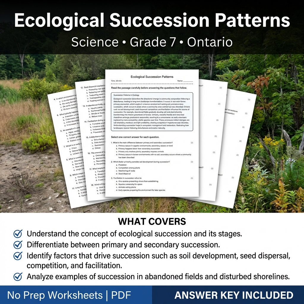 Ecological Succession Patterns Worksheet | Grade 7 Science Ontario Standards