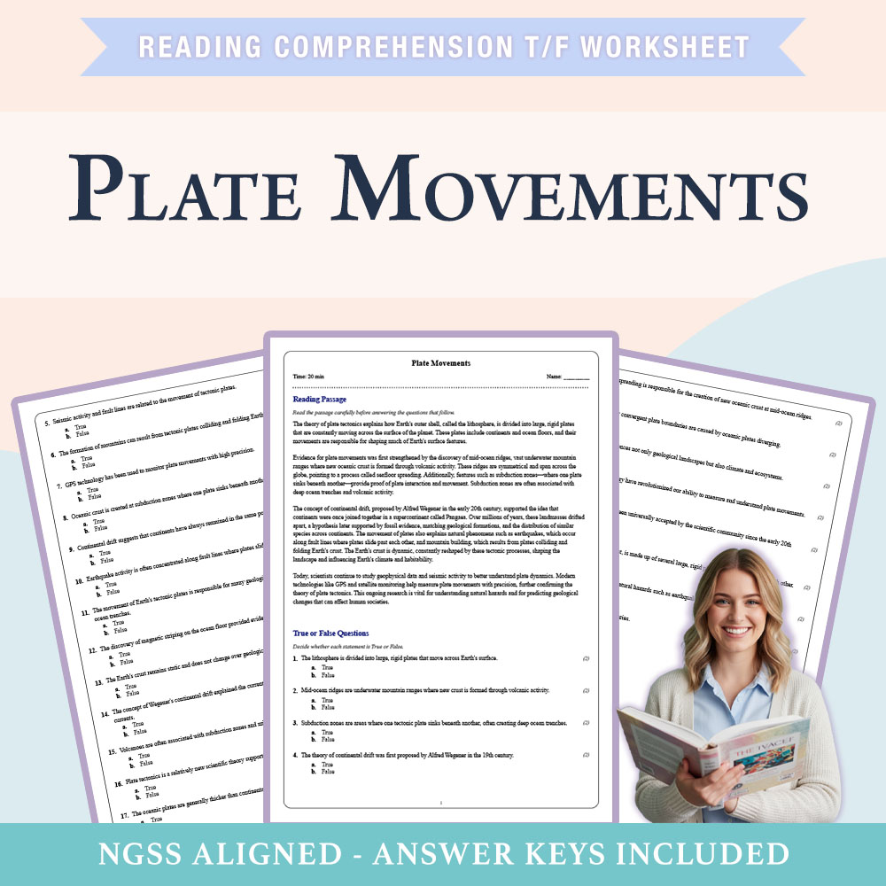 Grade 7 Science reading comprehensions true or false worksheet worksheet — 7th Grade Science | Plate Movements Worksheet (…
