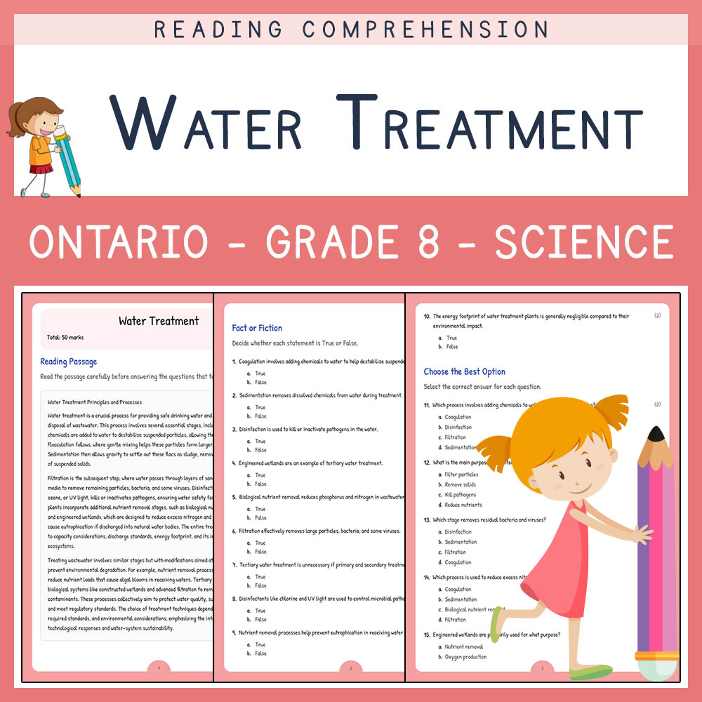 Grade 8 Science worksheet elena worksheet — Grade 8 Science Assessment | Water Treatment Worksheet Elena | Ontario — page 1
