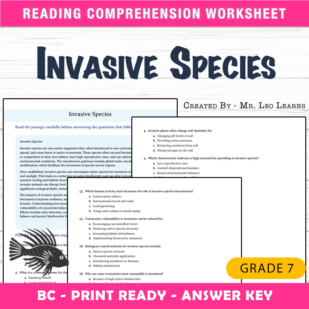 Grade 8 Science worksheet mcq paper worksheet — Grade 8 Science — Invasive Species Worksheet MCQ Paper for Mastery — page 1