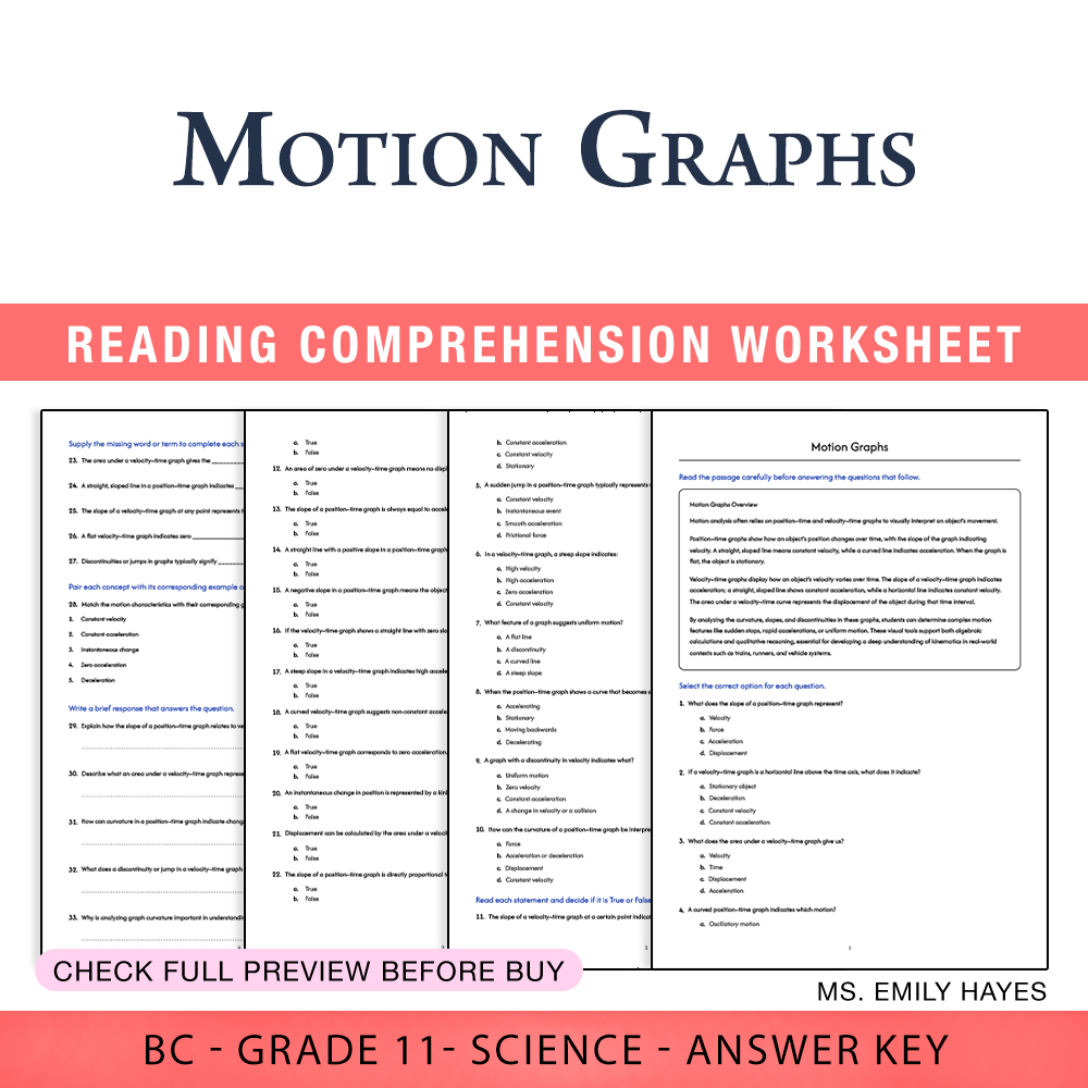 Grade 11 Science worksheet worksheet — Grade 11 Science | Motion Graphs Worksheet (PDF + Answer Key) — page 1