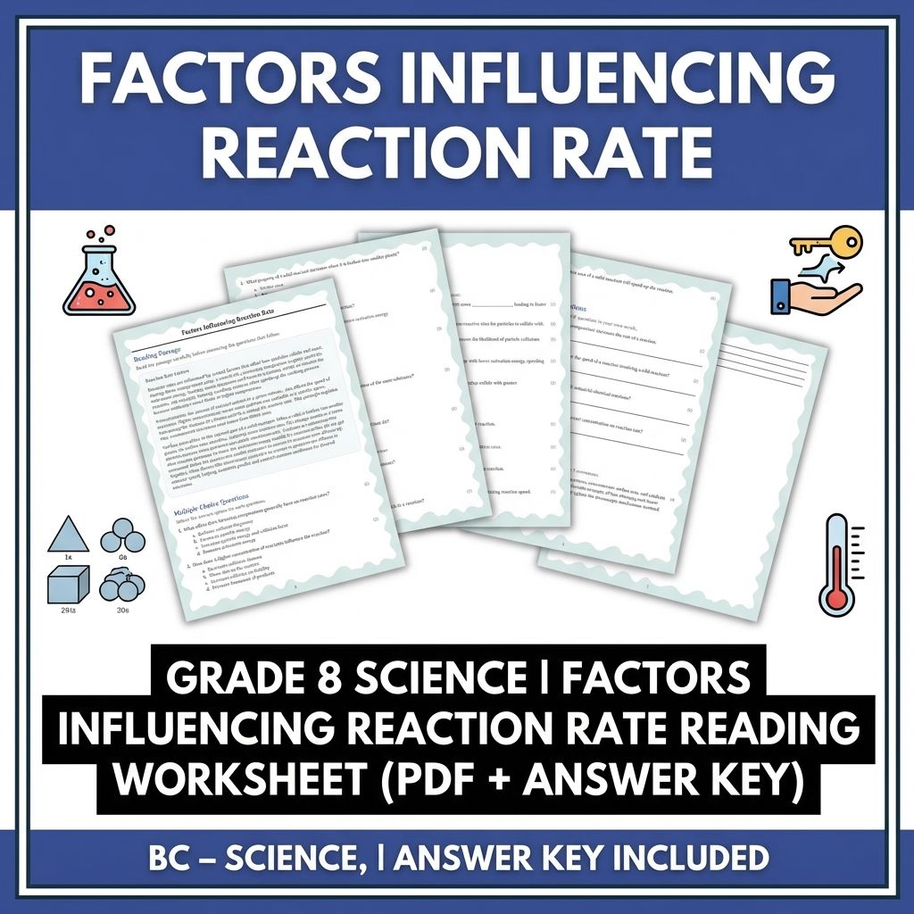 Grade 8 Science reading worksheets — Grade 8 Science | Factors Influencing Reaction Rate Worksheet (PDF + Answer Key)
