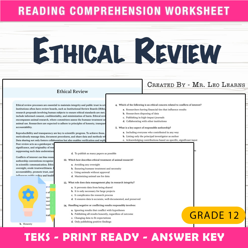Grade 12 Science worksheet mcq paper worksheet — Grade 12 Science — Ethical Review MCQ Worksheet for Mastery — page 1