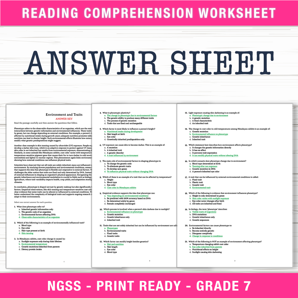 Grade 7 Science worksheet worksheet — Grade 7 Science | Environment and Traits Worksheet (PDF + Answer Key) — page 2