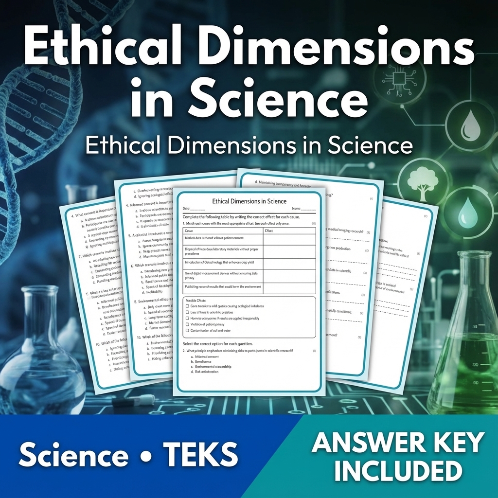 6th Grade Science | Ethical Dimensions in Science Worksheet (PDF) – TEKS Standards