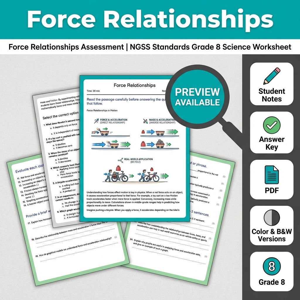 Grade 8 Science Mini Bundle | Forces and Interactions NGSS-Aligned Unit — included worksheet 3