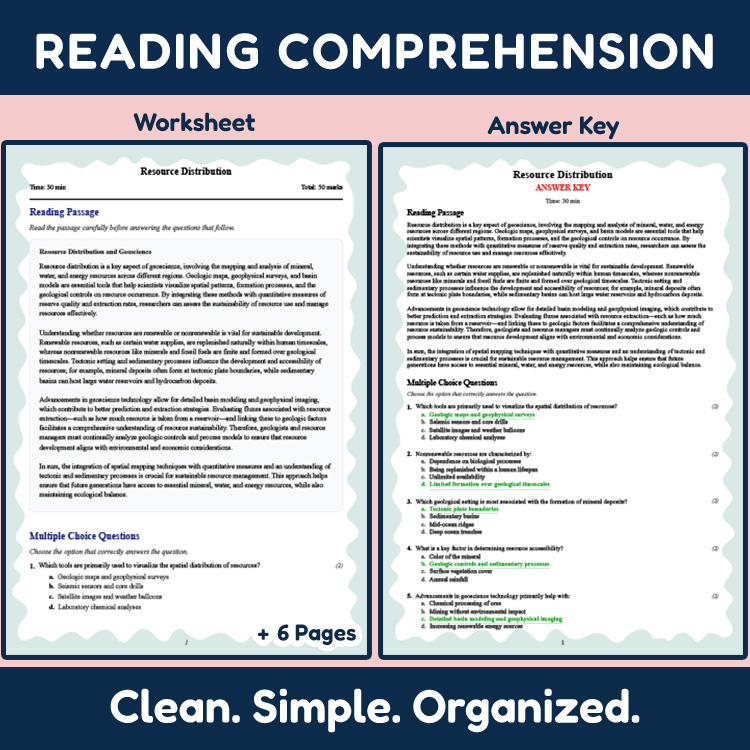 Grade 11 Science reading worksheets worksheet — Grade 11 Science | Resource Distribution Reading Worksheet (PDF + Answer K…