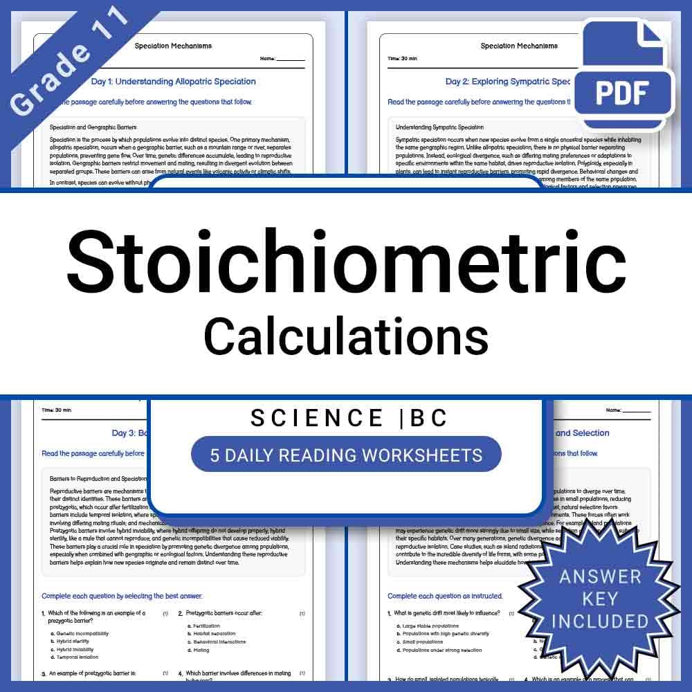 Grade 11 Science Lesson Group | BC Framework Daily Reading Worksheets — included worksheet 5