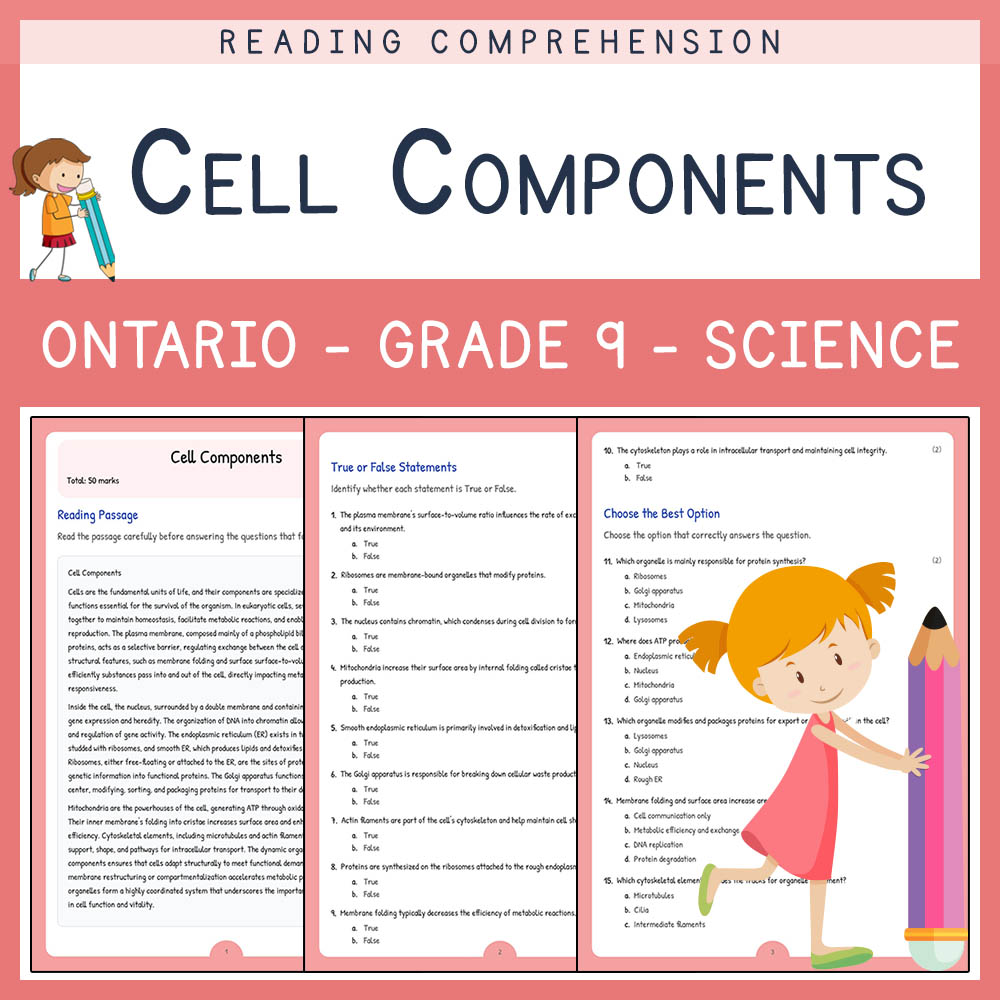 Grade 9 Science worksheet elena worksheet — Grade 9 Science | Cell Components Worksheet Elena | Ontario Standard — page 1