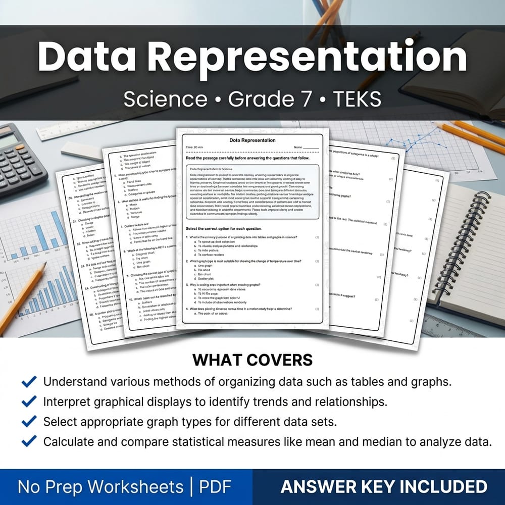 Grade 7 Science worksheet — Data Representation Worksheet for Grade 7 Science TEKS Aligned
