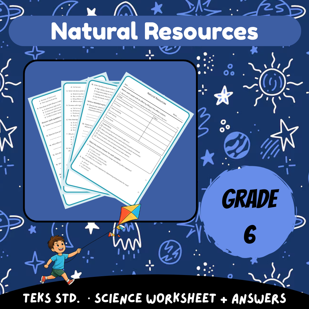 6th Grade Science | Natural Resources (Worksheet + Answer Key) - TEKS-Aligned