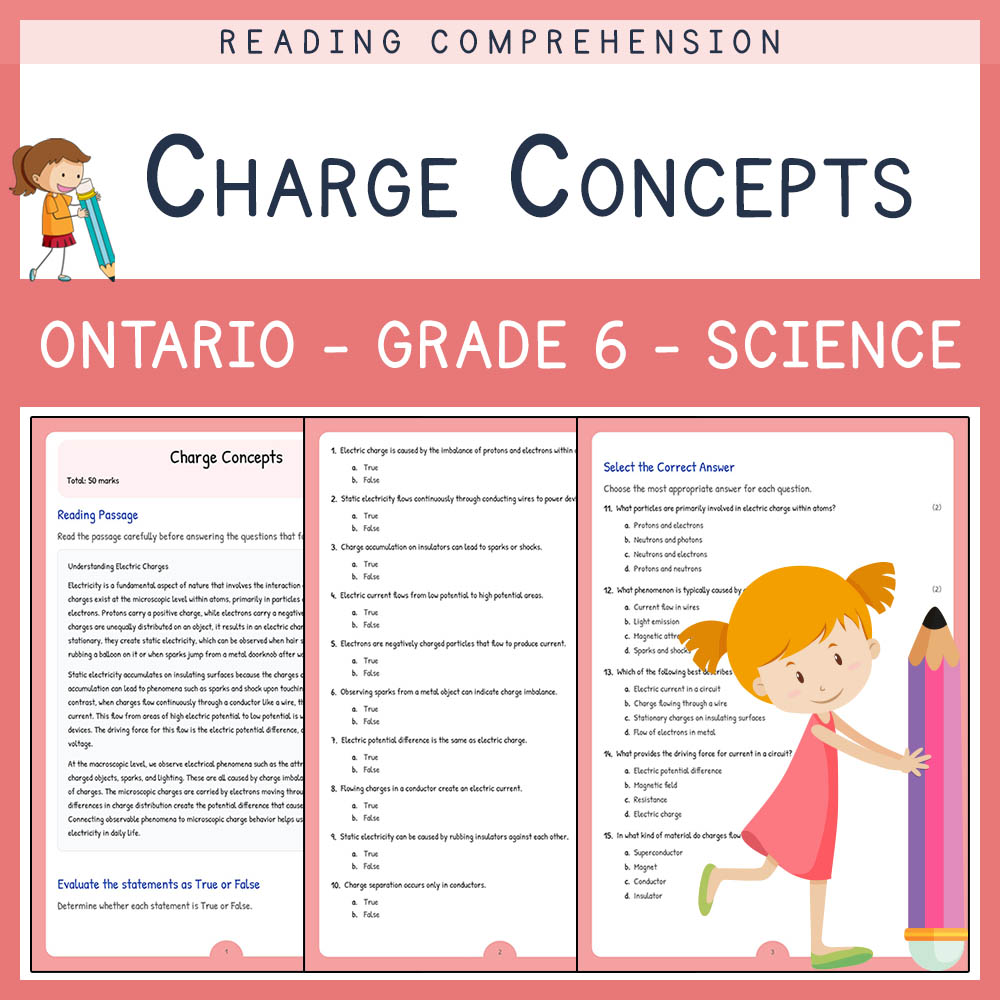 Grade 6 Science worksheet worksheet — Grade 6 Science | Charge Concepts Worksheet with Answer Key (PDF) — page 1