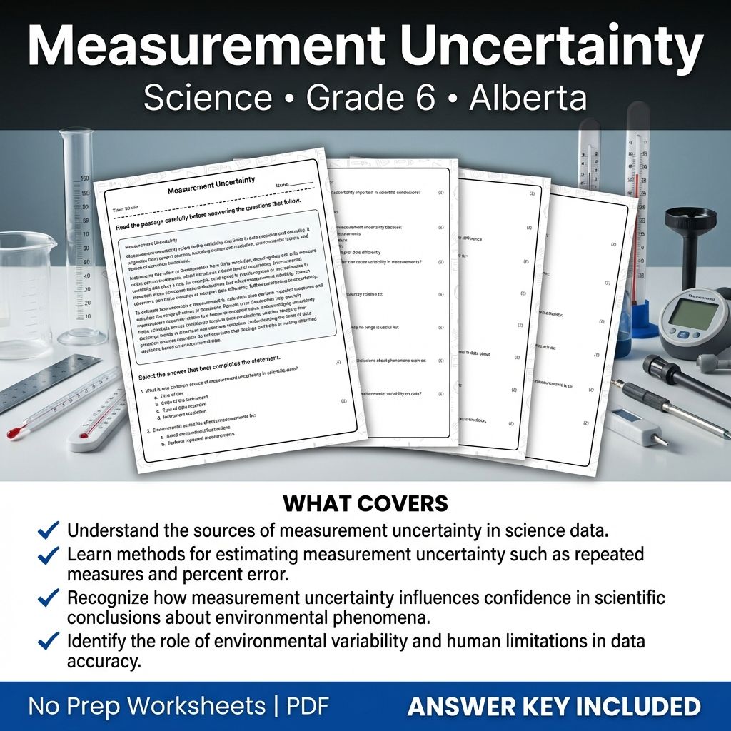 Grade 6 Science Worksheet on Measurement Uncertainty | Alberta Standards