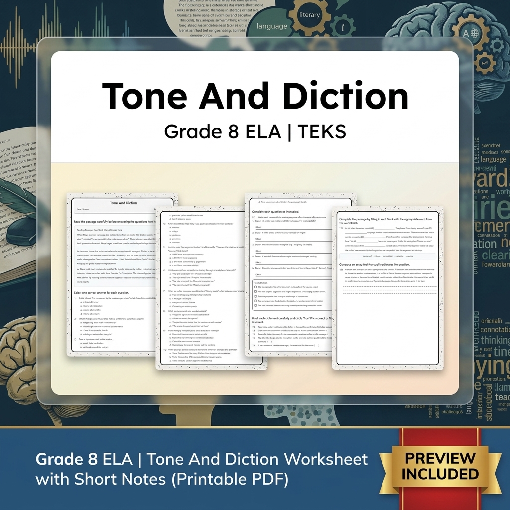 Grade 8 Evidence & Grammar ELA Full-Year Bundle TEKS — included worksheet 14