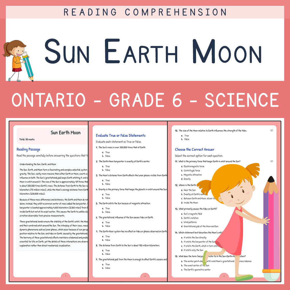 Grade 6 Science worksheet worksheet — Grade 6 Science | Sun, Earth, Moon Worksheet with Answer Key (PDF) | Ontario — page 1