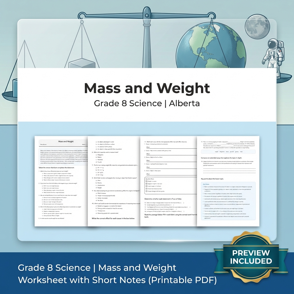 Grade 8 Science Forces & Motion UNIT Bundle – Alberta Curriculum  — included worksheet 8