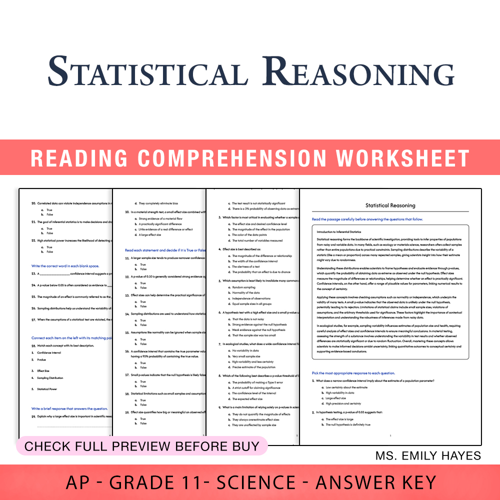 Grade 11 Science worksheet assessment worksheet — 11th Grade Science | Statistical Reasoning Worksheet (PDF+ Answer Key) —…