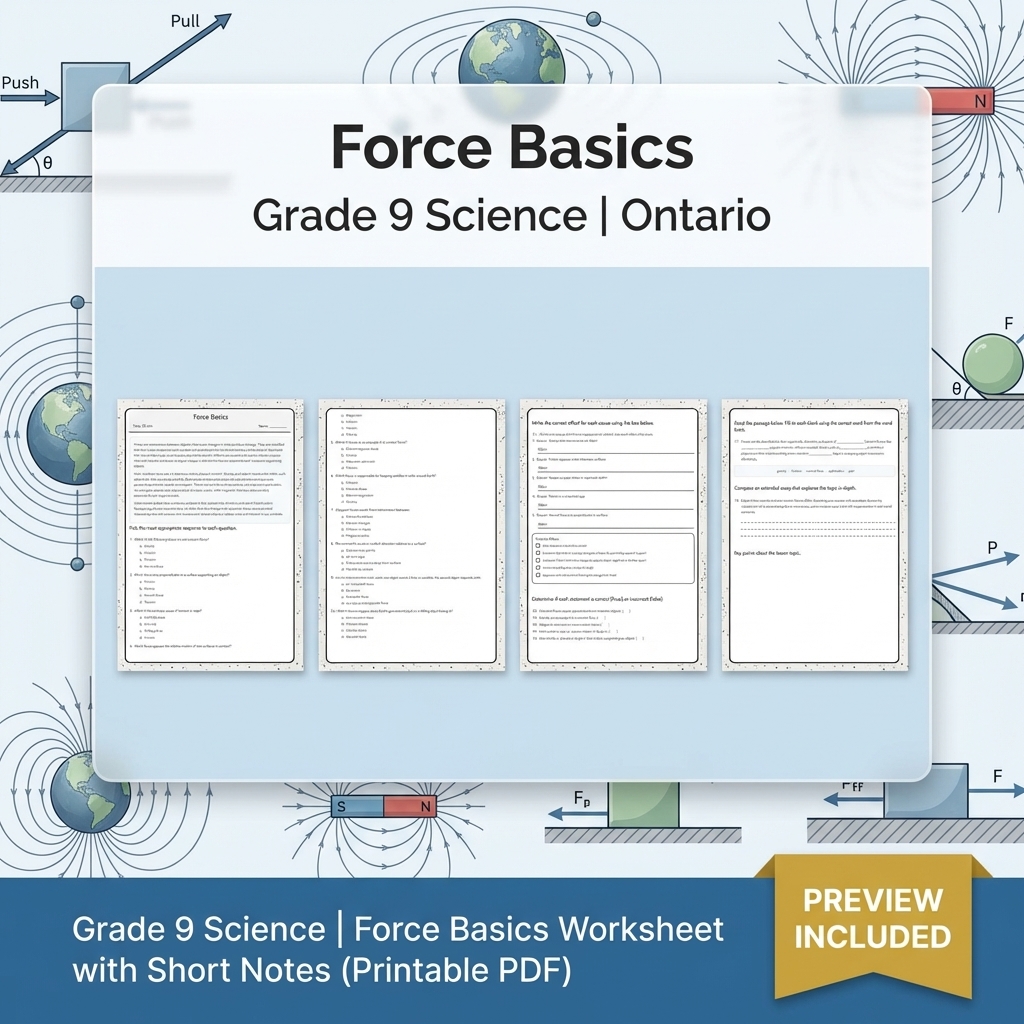 Grade 9 Science Lesson Group: Energy, Forces & Motion Worksheets Bundle — included worksheet 2
