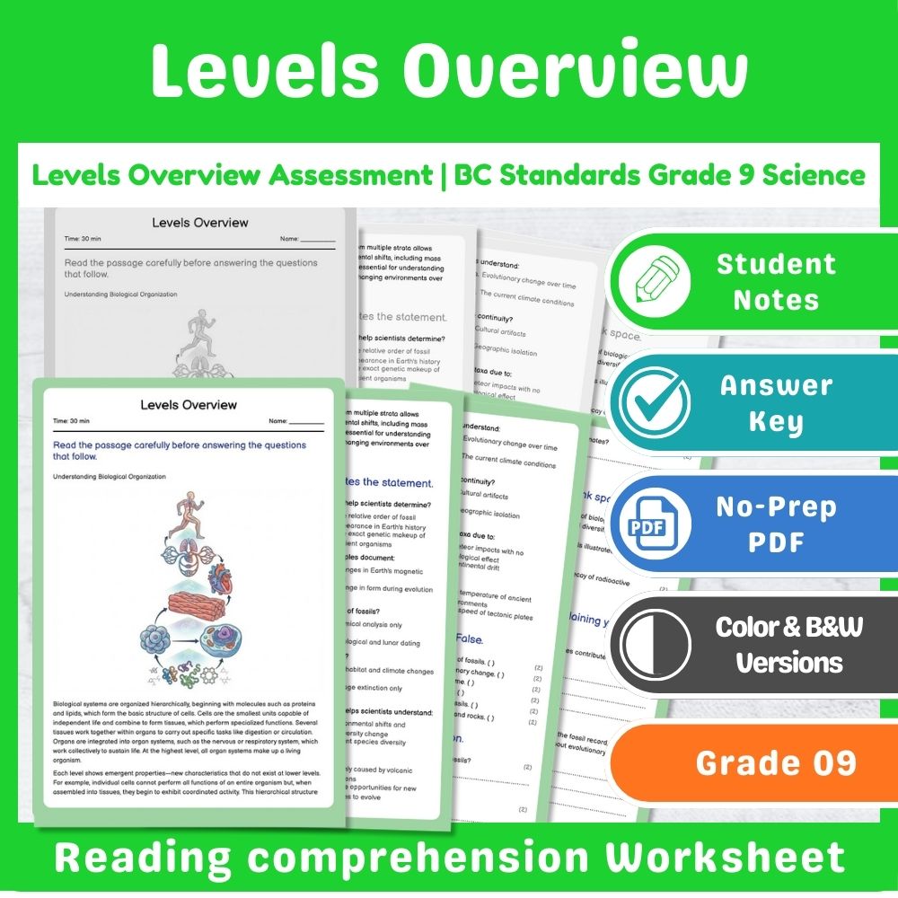 Grade 9 Science | Biological Systems Assessment – BC Standards-Aligned Unit — included worksheet 6