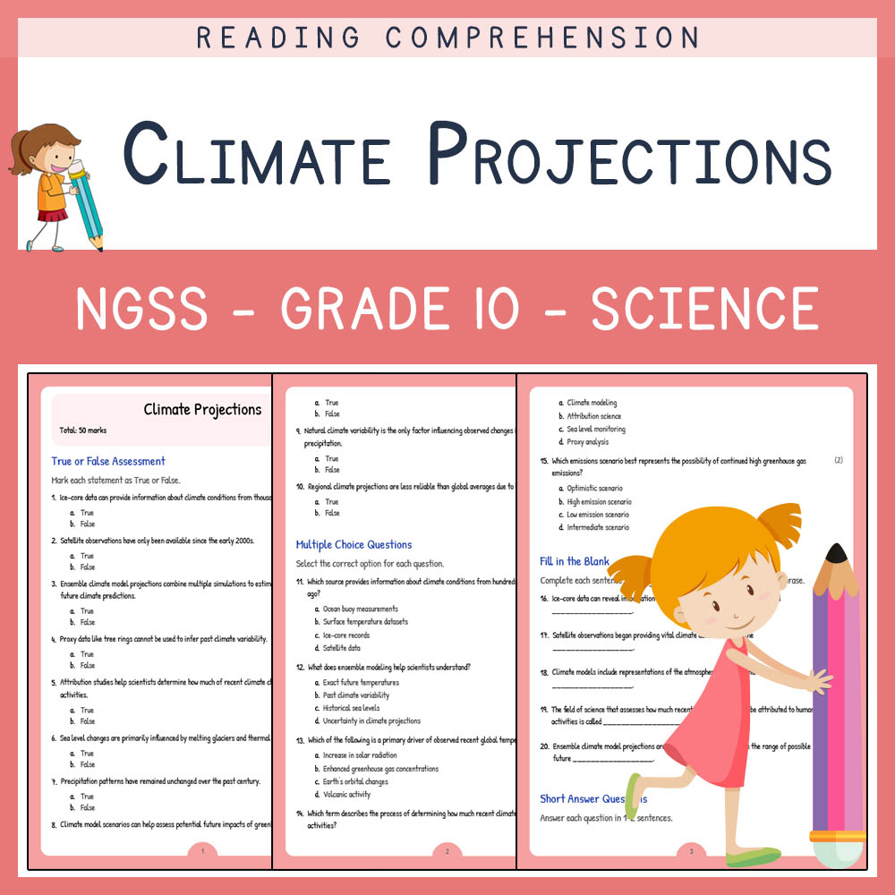 Grade 10 Science worksheet worksheet — Grade 10 Science | Climate Projections Worksheet + Answer Key (NGSS-Aligned) — page 1