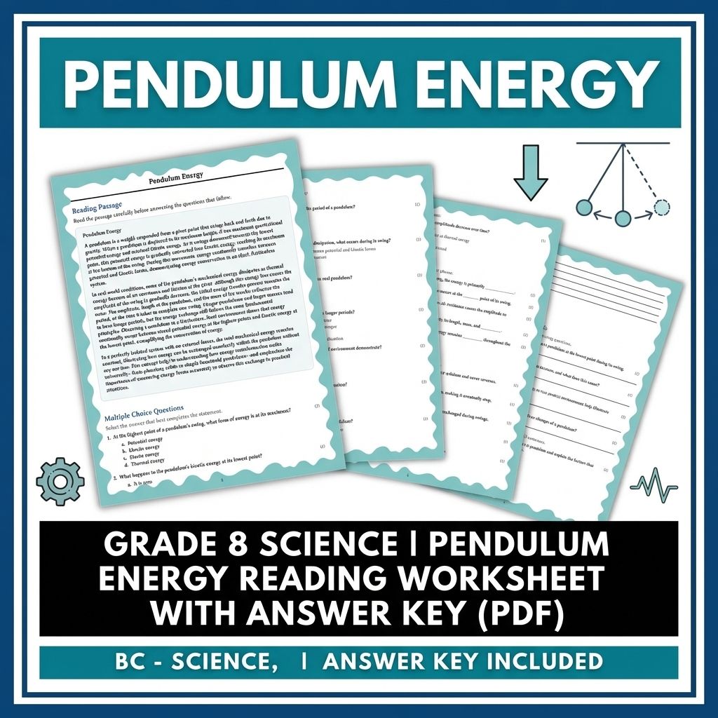 Grade 8 Science reading worksheets — Grade 8 Science | Pendulum Energy Reading Worksheet with Answer Key (PDF)