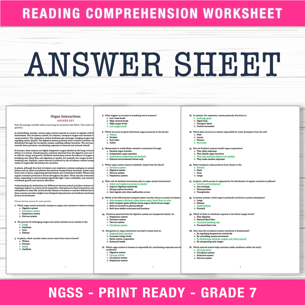 Grade 7 Science worksheet worksheet — Grade 7 Science | Organ Interactions Worksheet (PDF + Answer Key) — page 2
