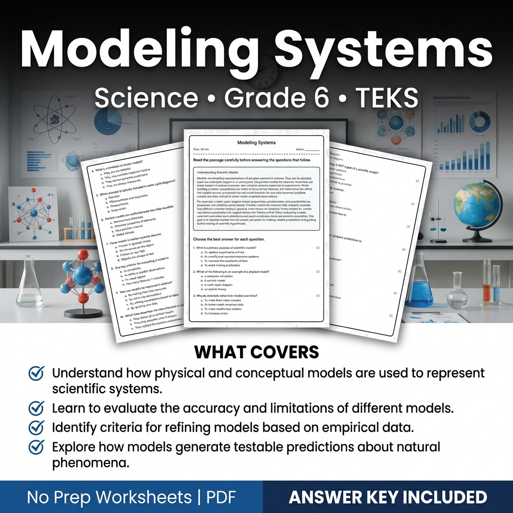Modeling Systems Grade 6 Science Worksheet | TEKS Practice & Assessment