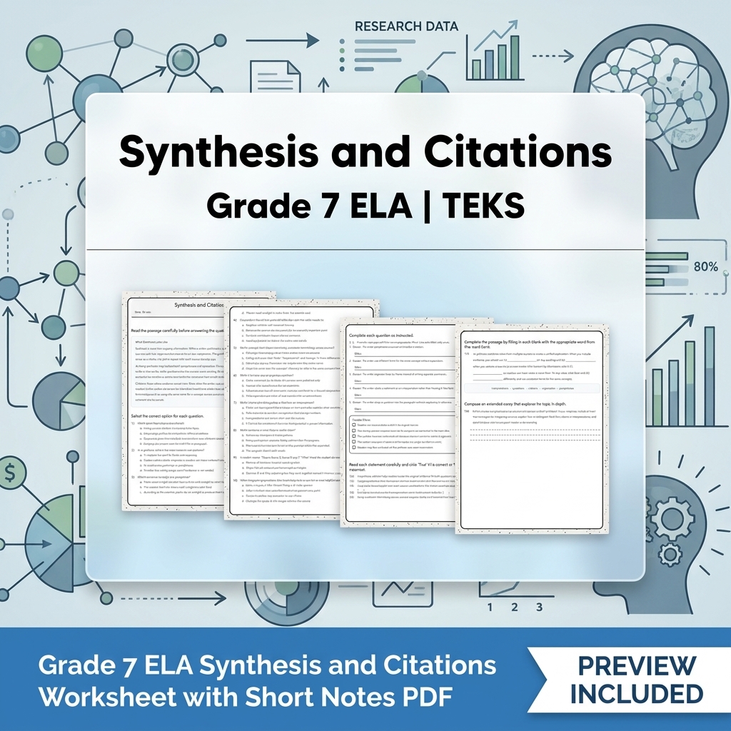 Grade 7 Evidence-Based Research Writing ELA full-year bundle TEKS — included worksheet 9