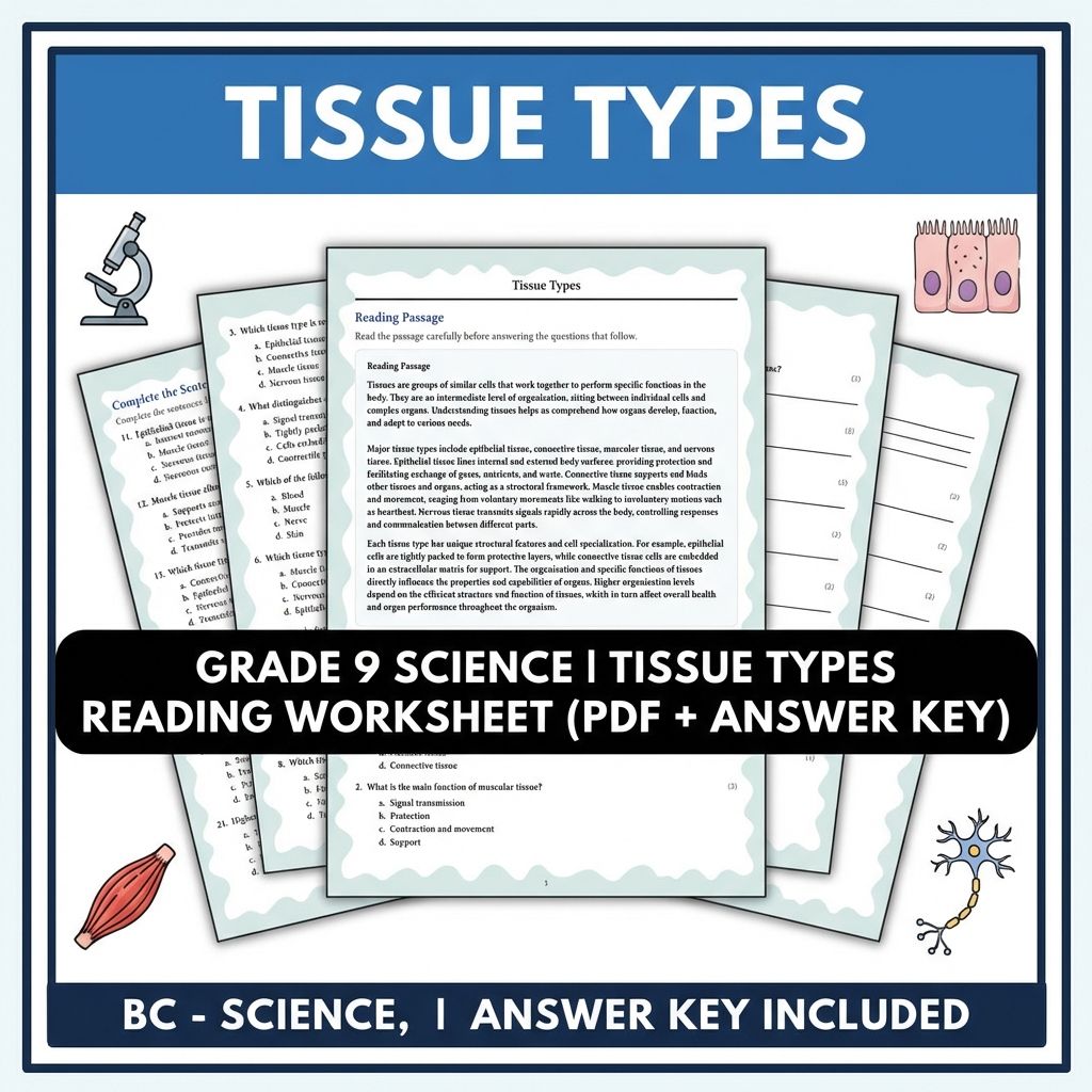 Grade 9 Science | Tissue Types Reading Worksheet (PDF + Answer Key)