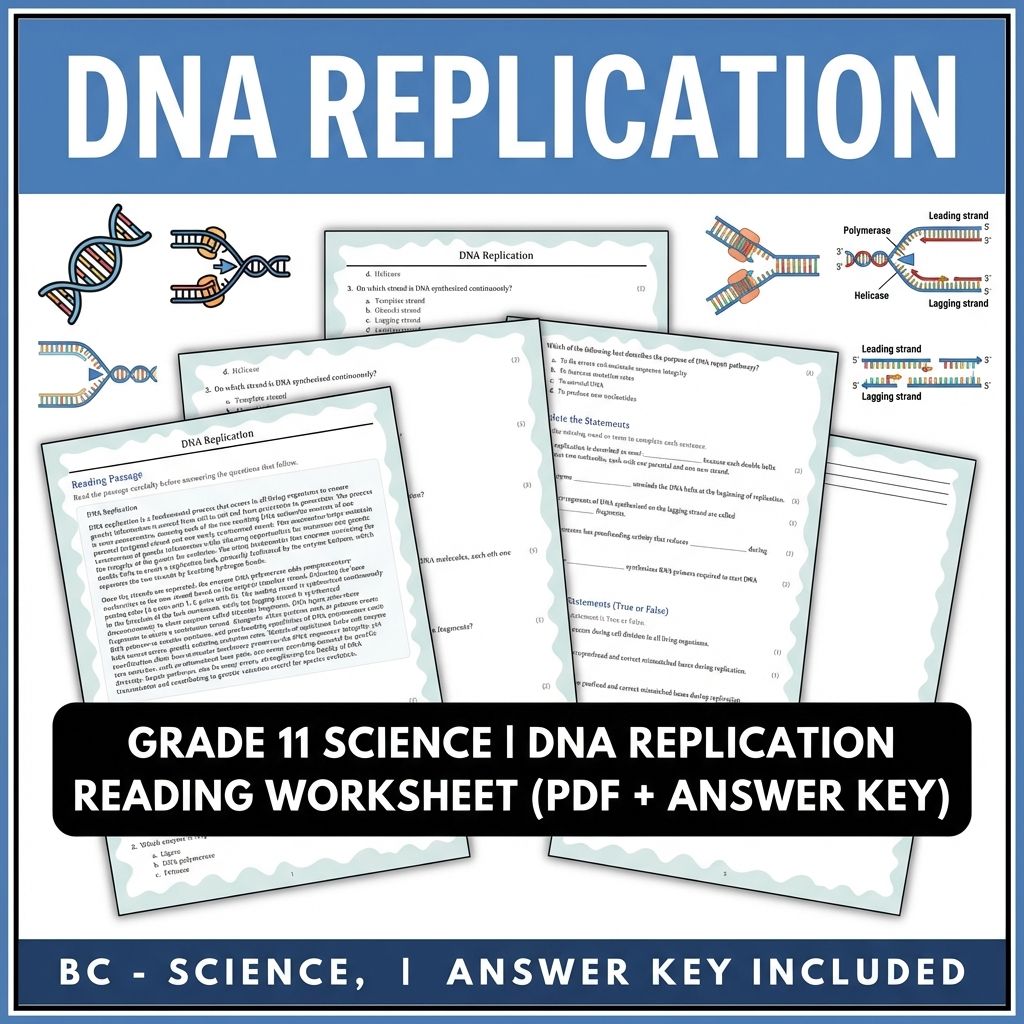 Grade 11 Science | DNA Replication Reading Worksheet (PDF + Answer Key)