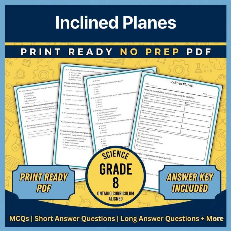 Grade 8 Science – Inclined Planes Worksheet (Ontario | PDF)
